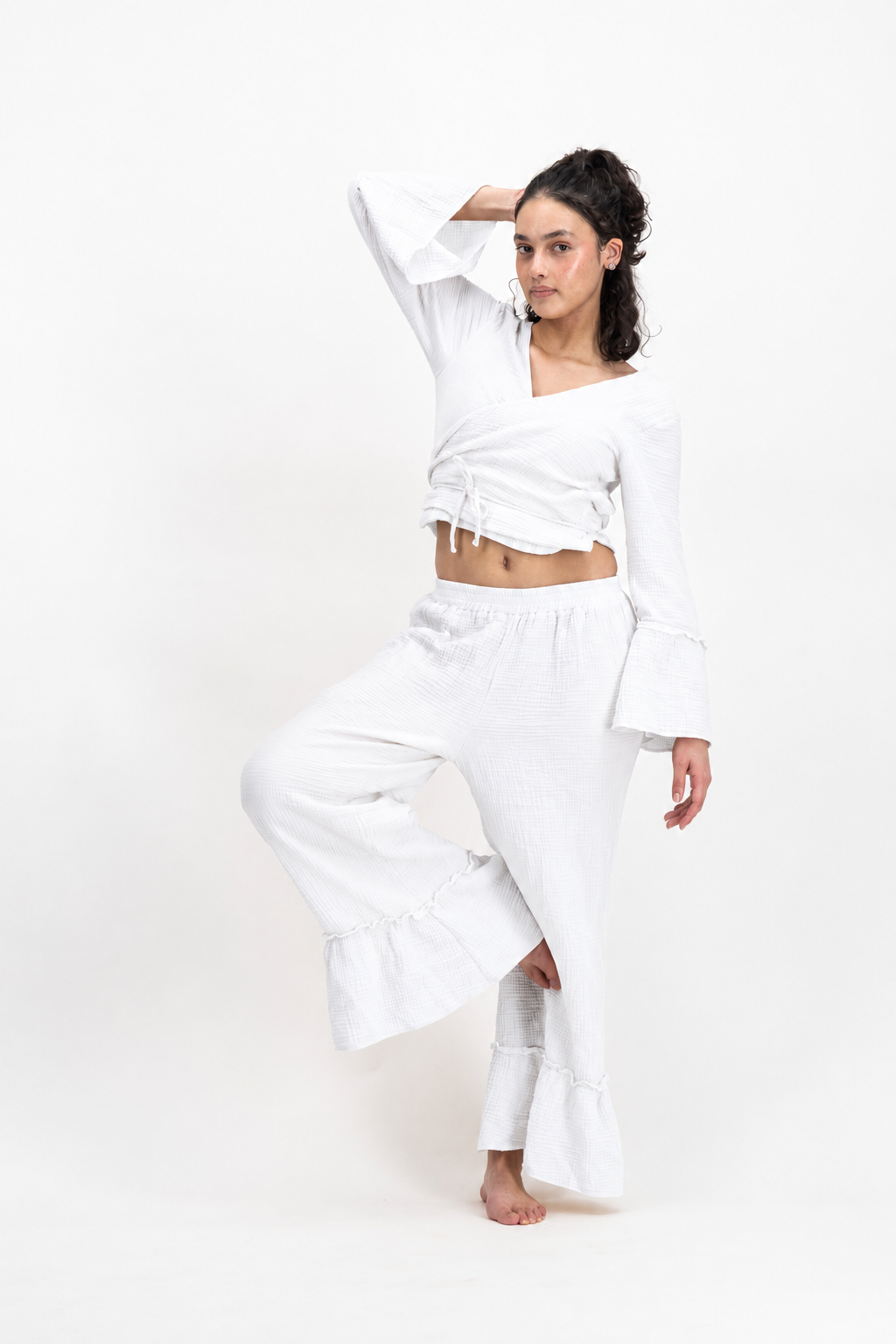 Muslin Cotton Boho Wrap set - White