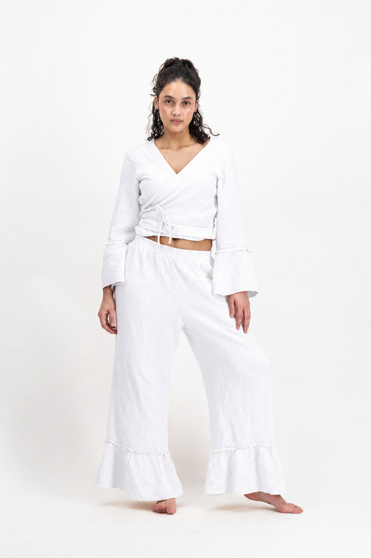 Muslin Cotton Boho Wrap set - White