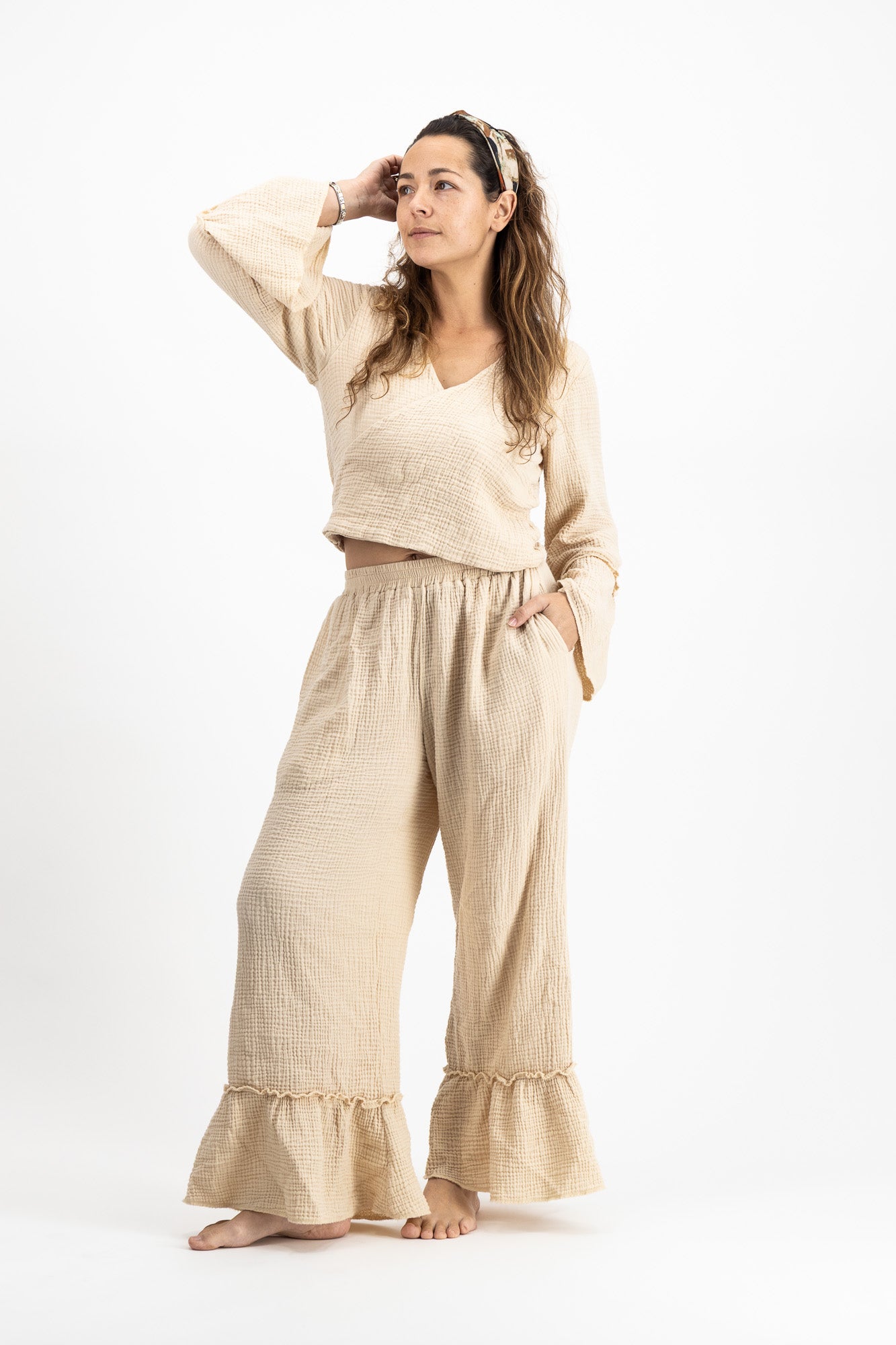 Muslin Cotton Boho Wrap set - Beige