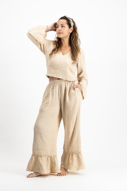 Muslin Cotton Boho Wrap set - Beige